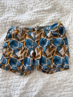 Geometric Print Men’s Shorts in Teal, Tan & Mustard